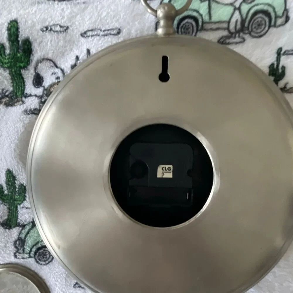 Heavy duty metal silver stainless steel stopwatch round barn farm wall clock 9”